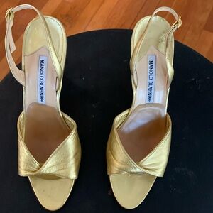 Manolo Blahnik vintage gold sling back heels. Like new. With box. Size 38